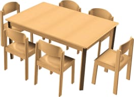 Stuhl-Tisch-Kombination mit Kunststoffgleitern für den Kindergarten, L 120 x B 80 x H 59 cm, Sitzhöhe 35 cm