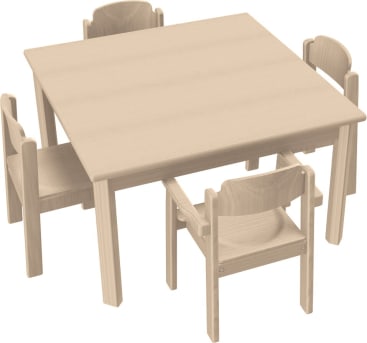 Stuhl-Tisch-Kombination mit Filzgleitern für die Krippe, L 80 x B 80 x H 46 cm, Sitzhöhe 26 cm