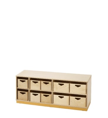 Regalschrank move upp® niedrig, mit 10 Materialkästen, B 125 x H 44 x T 38 cm