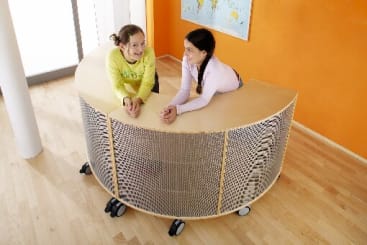 Viertelkreisschrank move upp®, Lochblech am Außenradius, div. Farben, B 142 x H 79 x T 38 cm