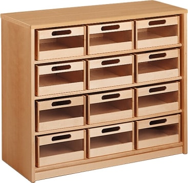 Schrank mit 12 Acryl-Materialkästen