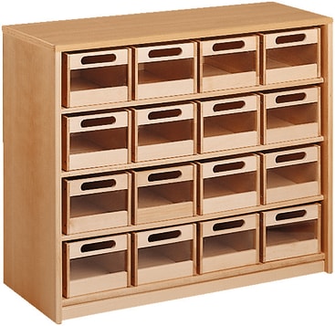 Schrank mit 16 Acryl-Materialkästen