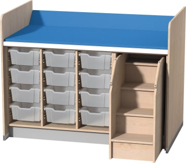 Wickelanlage für 12 Kunststoffboxen mit Auszieh-Aufstiegshilfe rechts