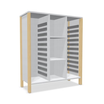 Schrank Linus für 24 Materialboxen, B 110,4 x H 131,8 (mit Füßen) x T 45,7 cm