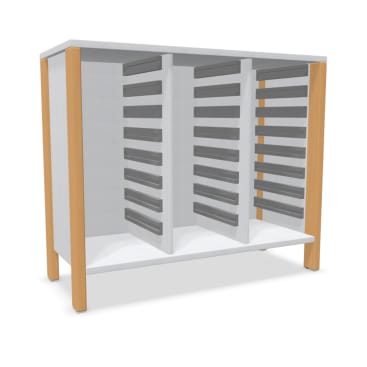Regalschrank Linus für Materialboxen, B 110,4 x H 93,4 (mit Füßen) x T 45,7 cm