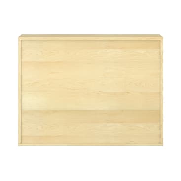 Ein rechteckiger Holzschrank mit einer hellen, natürlichen Oberfläche. Die Vorderseite ist flach und schmucklos, mit dezenten Holzmaserungen. Der Hintergrund ist weiß.