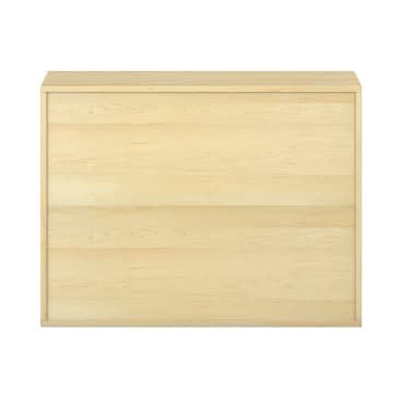 Rechteckige Kommode aus hellem Holz mit zwei breiten Schubladen und einer flachen Platte, dargestellt vor einem schlichten weißen Hintergrund. Das Design ist einfach und modern, mit klaren Linien und ohne sichtbare Griffe.