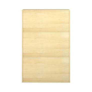 Ein schlichter, rechteckiger Schrank aus hellem Holz mit flacher Oberseite und ohne sichtbare Griffe oder Verzierungen, fotografiert vor einem weißen Hintergrund.