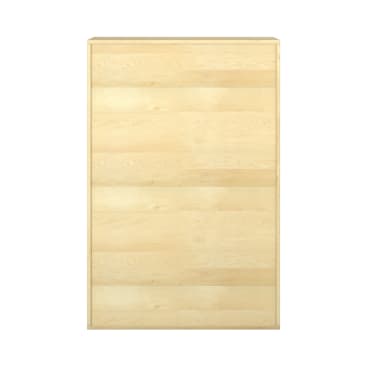 Eine hohe, rechteckige Holzkommode mit heller, natürlicher Oberfläche, fünf horizontalen Schubladen und einer flachen Platte, fotografiert vor einem schlichten weißen Hintergrund.