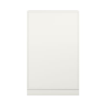 Ein schlichter, rechteckiger weißer Schrank mit flacher Front, von vorne gesehen vor einem weißen Hintergrund. Es sind keine Griffe, Verzierungen oder Beschläge sichtbar.