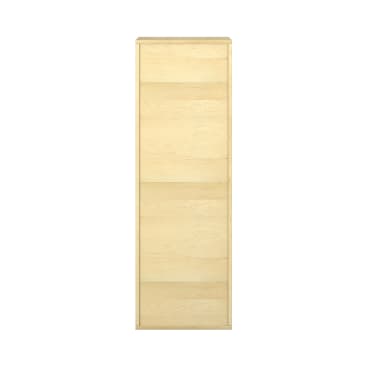 Ein hoher, rechteckiger Schrank aus hellem Holz mit flacher Vorderseite und ohne sichtbare Griffe oder dekorative Elemente, der vor einem weißen Hintergrund steht.