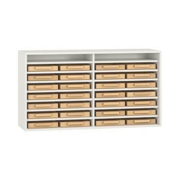 Regalschrank Pureo, offen mit 28 Eigentumskästen, Dekor, B137xH75xT42cm