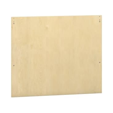 Eine rechteckige Platte aus hellem Sperrholz mit glatter Oberfläche und sichtbarer Holzmaserung. In der Nähe jeder Ecke sind vier kleine Löcher gebohrt, zwei auf jeder Seite, was auf Befestigungspunkte hindeutet. Der Hintergrund ist weiß.