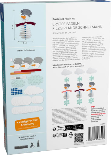Sachenmacher Erstes Fädeln Filzgirlande Schneemann, Bastelset, ab 3 J.
