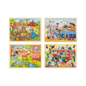 goki Wimmelpuzzle-Set, 4 Puzzles
