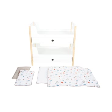 Puppenhochbett 2in1, Holz, mit Wendebettwäsche, ab 3 Jahren
