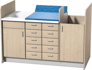 Wickelanlage inkl. Handwaschbecken mit 10 Schubkästen und Anbau-Aufstiegshilfe