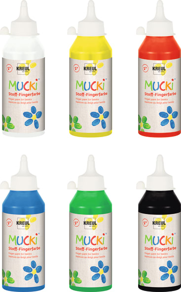 Stoff-Fingermalfarben Mucki, 6 Farben à 250 ml