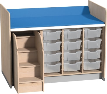 Wickelanlage für 12 Kunststoffboxen mit Auszieh-Aufstiegshilfe links