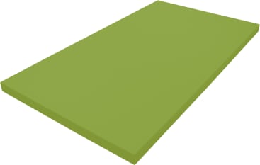 Eine rechteckige grüne Schaumstoffmatte mit geraden Kanten, abgebildet vor einem weißen Hintergrund.