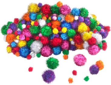 Glitzerpompons, 9 Farben und 4 Größen