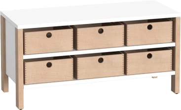 Regalschrank Linus mit 6 Materialkästen, B 110,4 x H 55 (mit Füßen) x T 45,7 cm