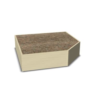 Ein rechteckiger Block mit einer strukturierten, braunen, gerippten Oberfläche auf der Oberseite und glatten, beigen Seiten; eine Ecke ist schräg abgeschnitten. Der Block ist vor einem einfarbig weißen Hintergrund abgebildet.