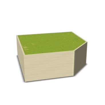 Ein rechteckiger 3D-Block mit hellen Seiten und einer grünen Oberseite, mit einer abgeschrägten Kante an der rechten vorderen Ecke, dargestellt vor einem weißen Hintergrund.