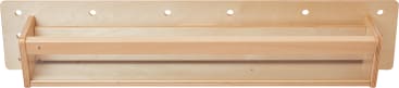 Ein wandmontierter Papierrollenhalter aus Holz mit einer horizontalen Stange und mehreren Löchern entlang der Rückwand zur Befestigung oder Anbringung zusätzlicher Gegenstände.