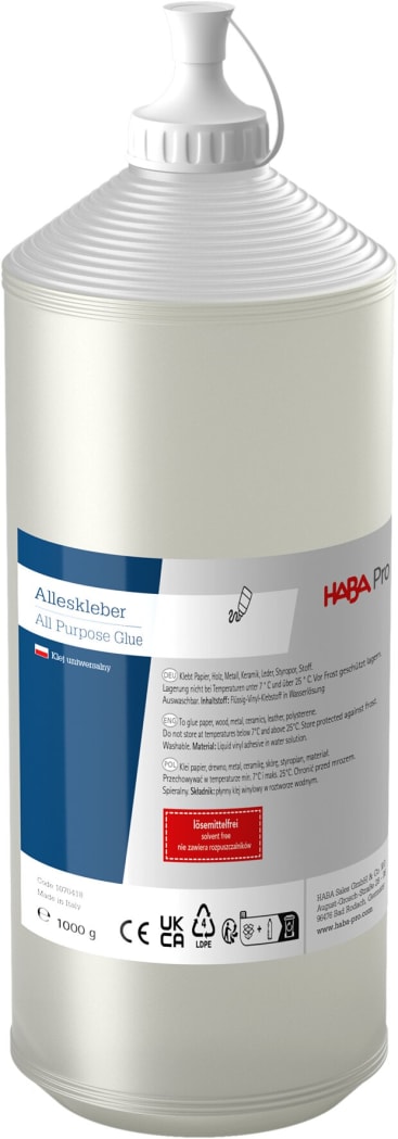 HABA Pro Alleskleber Kleberpaket, lösungsmittelfrei, 10 Flaschen à 125 g + 3 Flaschen à 1 kg