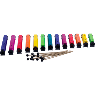 Farbige Glockenstäbe, 13 Stück mit Schlägeln