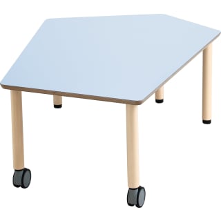 Fünfeck-Tisch grow upp klein, Holzbeine mit Rollenmix, L 115,8 x B 104,2 cm