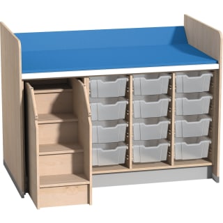 Wickelanlage für 12 Kunststoffboxen mit Auszieh-Aufstiegshilfe links