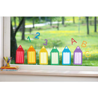 Sachenmacher Fensterbild Buntstifte, 12 Stifte, 6 Buchstaben + 6 Zahlen