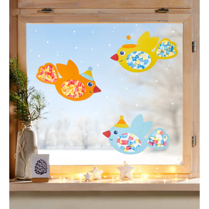 Sachenmacher Fensterbild Wintervögel, Bastelset für 3 Vögel