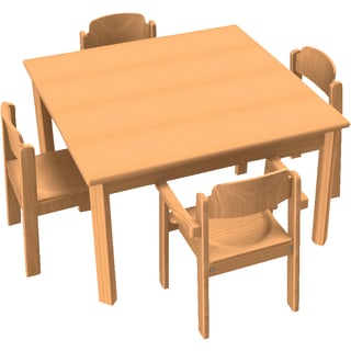 Stuhl-Tisch-Kombination mit Kunststoffgleitern für die Krippe, L 80 x B 80 x H 46 cm, Sitzhöhe 26 cm