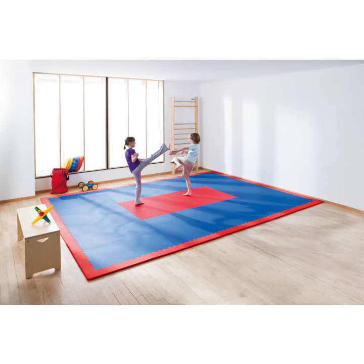 Kampfsport-Bodenmatte, rot/blau, 1 Stück 100x100 cm