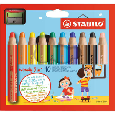 STABILO® Woody 3 in 1 Multitalentstifte, 10 Farben inkl. Spitzer