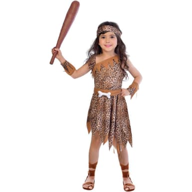 amscan® Kinder-Kostüm Steinzeit-Mädchen, Größe 110-140