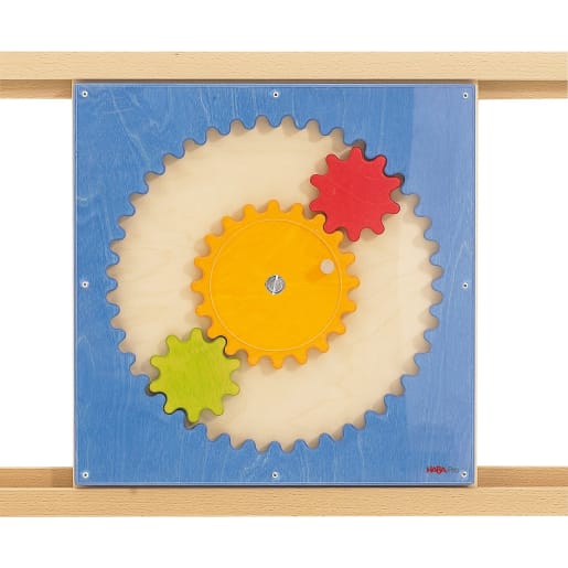 WEHRFRITZ Wandplatte Zahnräder mit Acryl | ab 18+ Monate | Funktionswände und -elemente für Spiel und Sinneserfahrung | Für Krippe & Kindergarten