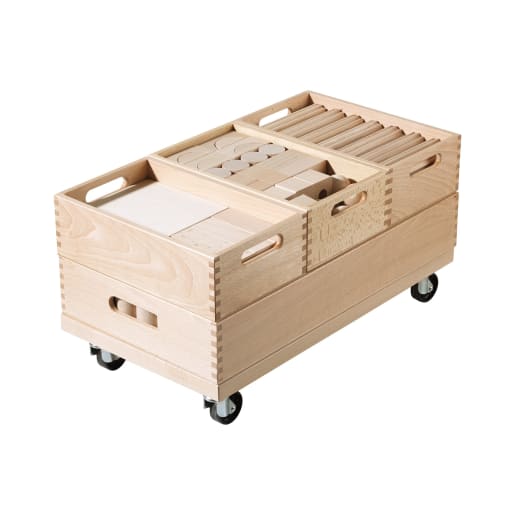 WEHRFRITZ Bausatzwagen Turm, 125 Teile | ab 3+ Jahre | Holz- und Naturbausteine | Für Krippe & Kindergarten, Schule & Hort