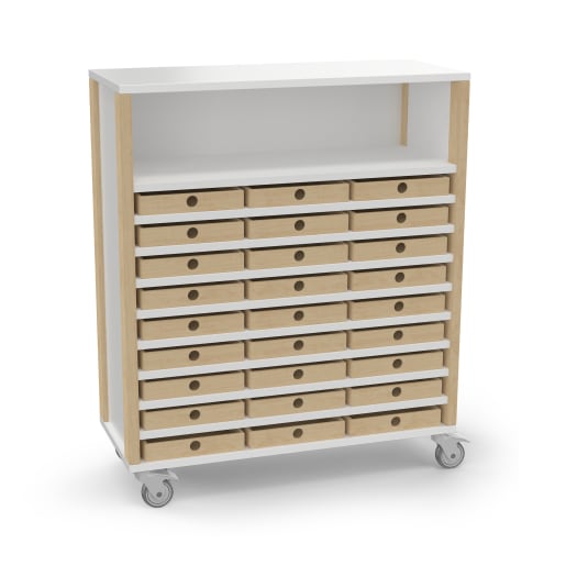 WEHRFRITZ Schrank Linus für 27 Eigentumskästen, B 110,4 x H 131,8 (mit Rollen) x T 45,7 cm | ab 0+ | Hochschränke und mittelhohe Schränke | Für Krippe
