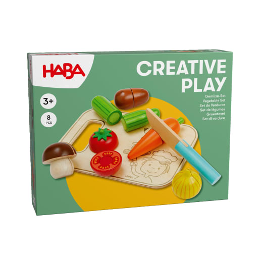 HABA Creative Play – Gemüse-Set mit Brettchen & Messer, Hochwertiges Holz, geprüfte Qualität