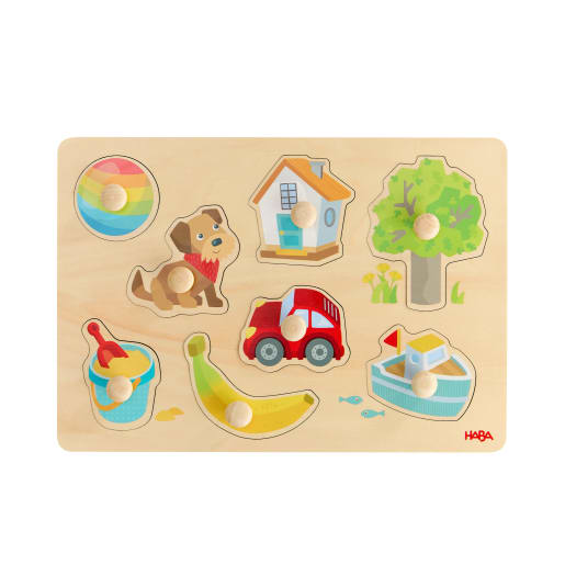 HABA Greifpuzzle Erste Wörter, 8-teiliges Holzpuzzle, ab 12 Monaten | ab 12+ Monate | Puzzles