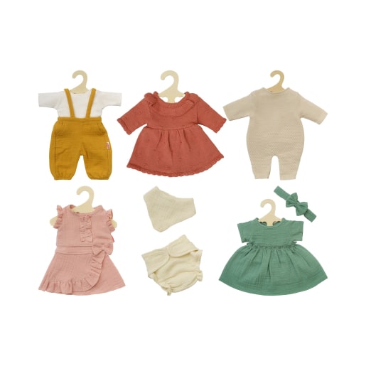 Heless Puppenkleider-Set Bio, 5-teilig, inkl. Holzkleiderbügeln