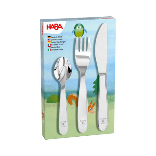 HABA Kinderbesteck Wald, 3-teiliges Set mit Messer, Gabel, Löffel