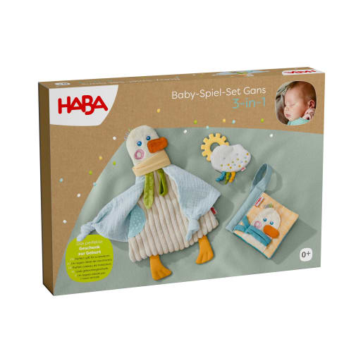 HABA Baby-Spiel-Set Gans 3-in-1 | ab 0+ | Beiß- und Greifling