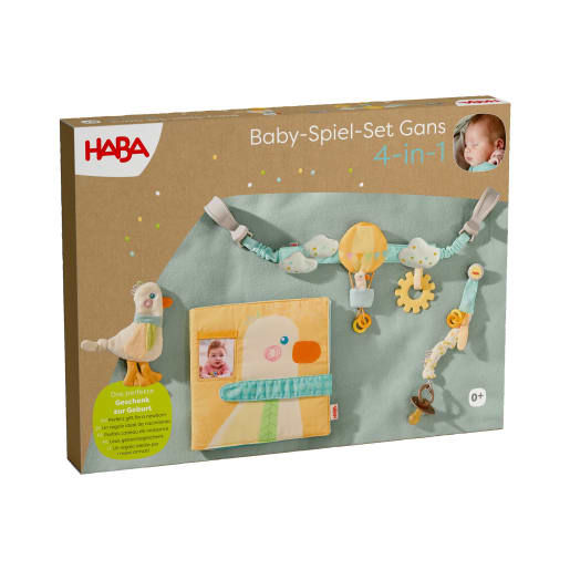 HABA Baby-Spiel-Set Gans 4-in-1 | ab 0+ | Beiß- und Greifling