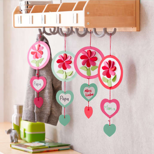 HABA Sachenmacher - Anhänger Herzblumen, Komplettset für 6 Stück | ab 5+ Jahre | Bastelsets Papier