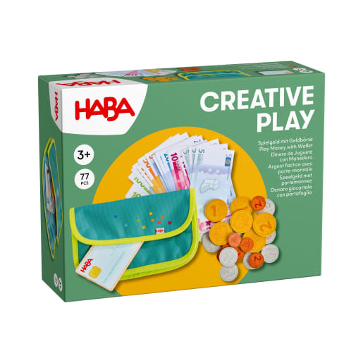 HABA Creative Play – Spielgeld mit Geldbörse, Hochwertiges Holz, geprüfte Qualität